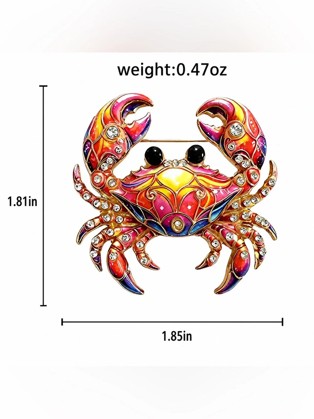 Anthropologie Colorful Enamel Crab Brooch Rhinestone Statement Coastal NWOT
